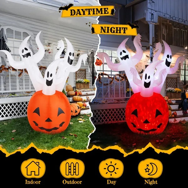 5.9 FT Halloween Inflatable Pumpkin Ghost Outdoor Decorations, Scary