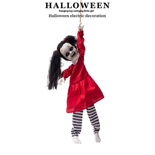 Halloween Swing Arm Red Clothes Kick Girl Hanging Ghost Decorative