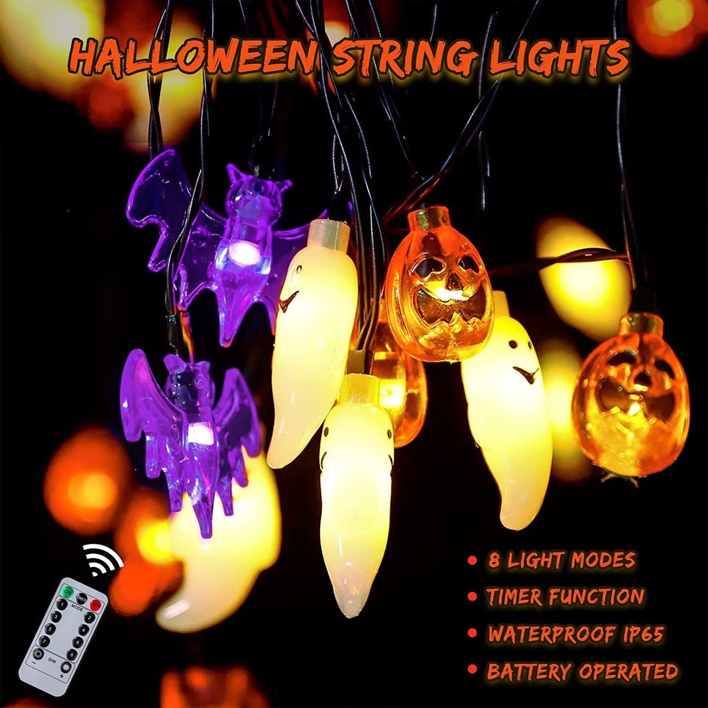 LED Halloween Pumpkin Spider Bat Skull String Light Lamp Home Garden