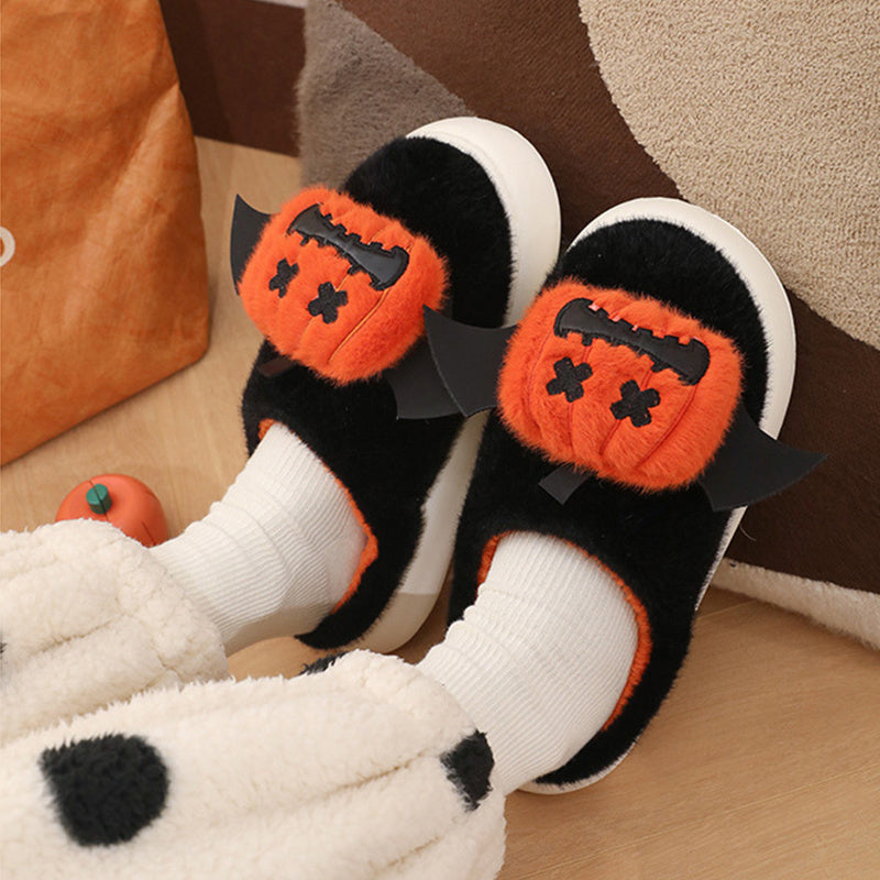 Halloween Cartoon Funny Pumpkin Slippers With Small Wings Design