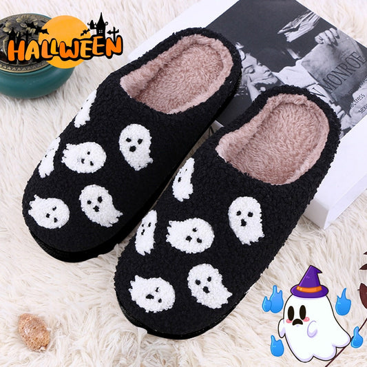 Halloween Funny Spider Ghost Scary Flat Indoor House Shoes For Women