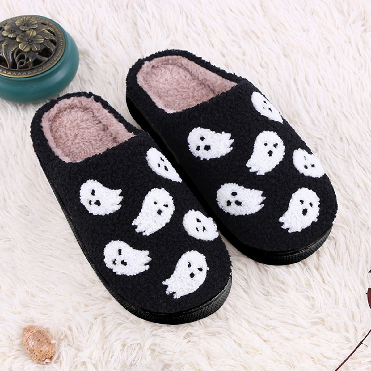 Halloween Funny Spider Ghost Scary Flat Indoor House Shoes For Women