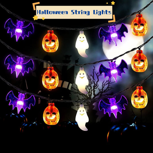 LED Halloween Pumpkin Spider Bat Skull String Light Lamp Home Garden