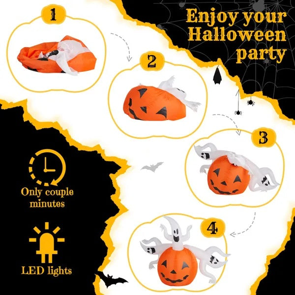 5.9 FT Halloween Inflatable Pumpkin Ghost Outdoor Decorations, Scary