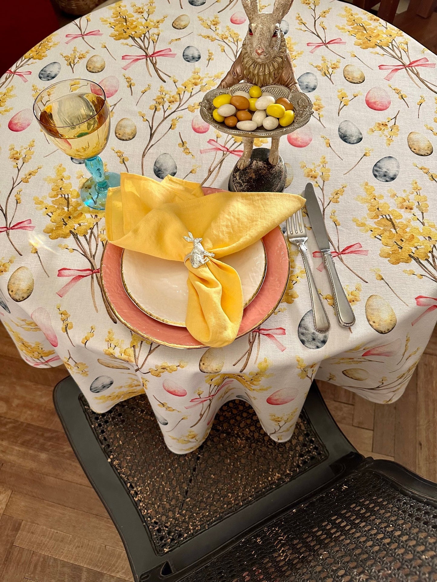 Round Tablecloth, 100% Cotton, Printed | Easter Happy