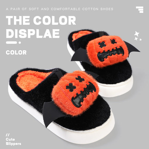 Halloween Cartoon Funny Pumpkin Slippers With Small Wings Design
