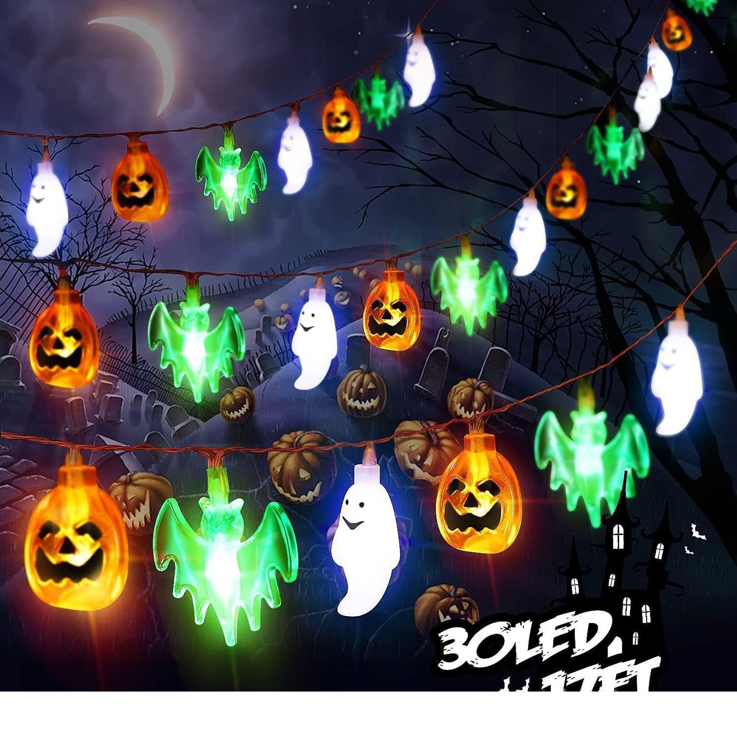 LED Halloween Pumpkin Spider Bat Skull String Light Lamp Home Garden