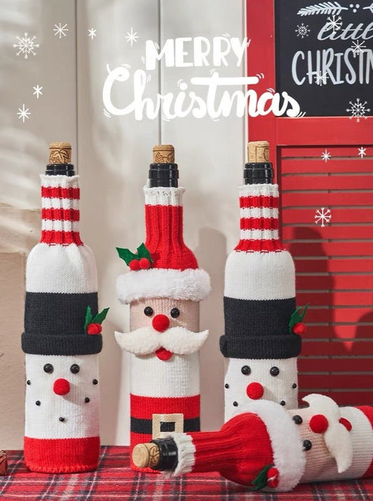 Cute Knitted Christmas Wine Bottle Cover Sleeves Set of 3 Pcs ( $10 Ea