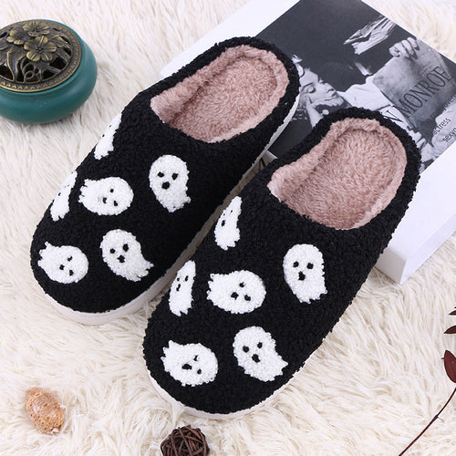 Halloween Funny Spider Ghost Scary Flat Indoor House Shoes For Women
