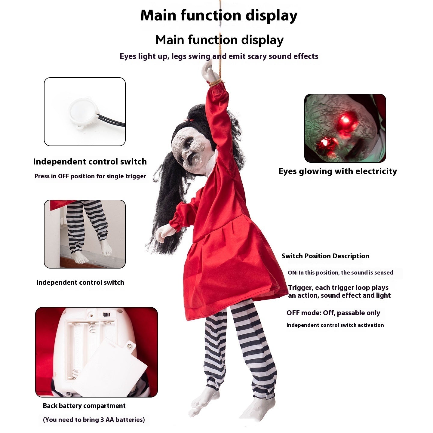 Halloween Swing Arm Red Clothes Kick Girl Hanging Ghost Decorative