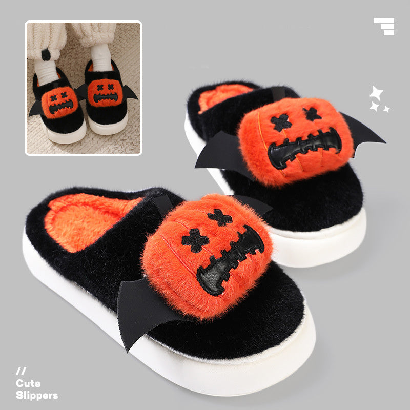 Halloween Cartoon Funny Pumpkin Slippers With Small Wings Design